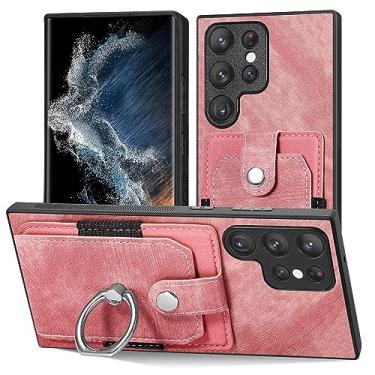 Imagem de Capa de couro para Samsung Galaxy S23 Ultra/S23 Plus/S23, capa com suporte de anel, capa de telefone carteira magnética com suporte para cartão, rosa, S23 de 6,1 polegadas