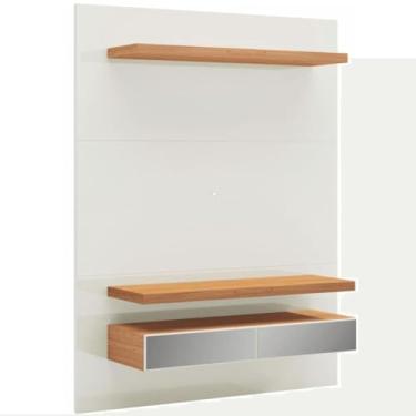 Imagem de Painel Suspenso Led Tb106e Pradel 140 cm (largura) em Mdf Off White e Freijó 2 Gavetas Espelhadas