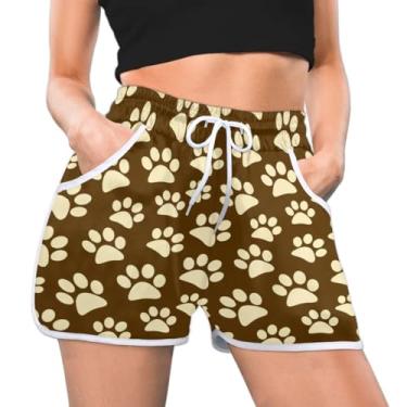 Imagem de Short atlético feminino com estampa de pata de animal de estimação, pegadas de animais, verão, casual, atlético, confortável, secagem rápida, academia, treino, Multi, GG