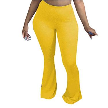 Imagem de Calça feminina flare pequena cintura alta calça lounge jeans verão algodão calça social slim fit casual, Amarelo, G