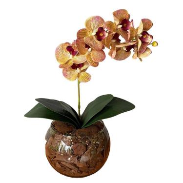 Imagem de Arranjo de Orquídea Rosa Tigre Centro de Mesa no Vaso Transparente