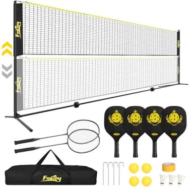 Imagem de Fostoy Conjunto de pickleball com rede, rede portátil de 4 m, 91,4 a 154,9 cm, ajusta-se tudo em um conjunto de rede de badminton de pickleball com raquetes de pickleball e raquetes de badminton para todos os climas para ambientes internos e externos
