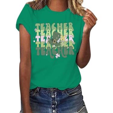 Imagem de Camiseta feminina St Pattys Day Lucky Irish Shamrock verde túnica verde camiseta gráfica manga curta, rosa, XXG