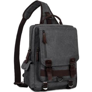 Imagem de H HIKKER-LINK Bolsa carteiro de lona transversal mochila tiracolo mochila casual viagem escola, G - cinza, Large 1, Casual