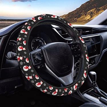 Imagem de FeHuew Capa de volante de Natal com chapéu de Papai Noel fofo para mulheres, meninas de 38 cm, universal, automóvel, antiderrapante, coberturas de volante, adequadas para veículos, caminhões, SUV
