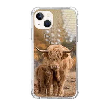 Imagem de Linda capa de celular Highland Cow and Cub compatível com iPhone 15 Plus, capa protetora de silicone à prova de choque TPU com estampa de animais fofos para iPhone 15 Plus