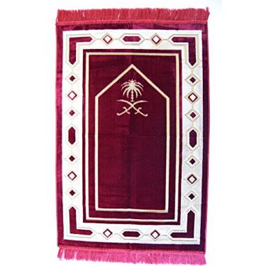Imagem de Interway Trading Tapete de veludo para oração - Tapete vermelho turco Ramadan Eid Sajadah, Namaz Janamaz