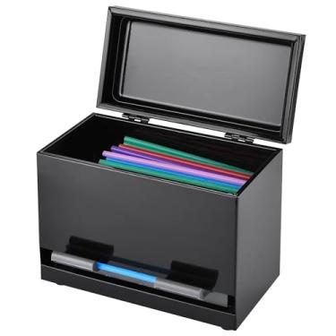 Imagem de Dispensador de canudo de aço inoxidável com 2 dobras – Para canudos de bebida desembrulhados – Etiquetas personalizadas de palhinha e quadro-negro incluídas – Preto