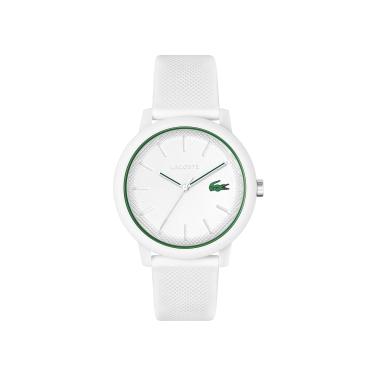 Imagem de Lacoste 12.12 TR90 Relógio masculino de quartzo com pulseira de borracha branca (modelo: 2011169), Branco, verde, 42MM, borracha