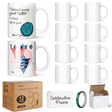 Imagem de Dmsky Canecas de café de sublimação Tazas Para Sublimar 325 ml Caneca de café a granel em branco Copos de cerâmica com caixa, fita térmica, papel de sublimação, ideal para impressão de artesanato,