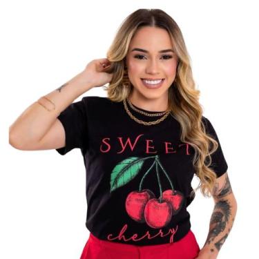 Imagem de Blusa Tshirt Feminina Cherry Cereja Plus Size Moda Tendência - Madame