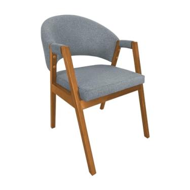 Imagem de Cadeira De Jantar Madeira Maciça Cerejeira Premium Helen Linho Cinza