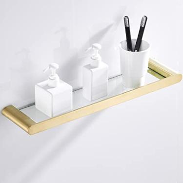 Imagem de Conjunto de acessórios de banheiro, barra de toalha dourada escovada, cesta triangular, prateleira de vidro, toalheiro de banho, suporte de toalha, acessórios de banheiro (prateleira de vidro de 48