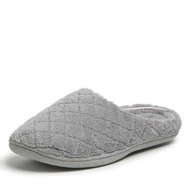 Imagem de Dearfoams Pantufa feminina lavável com espuma viscoelástica Leslie Clog House com larguras amplas, Terry cinza médio, 5-6