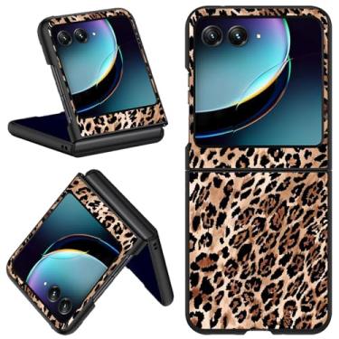 Imagem de Qindaiwen Capa protetora para celular Motorola Razr 2024 / Moto Razr 50, capa protetora rígida de policarbonato ultrafina e durável para Moto Razr 50, estampa de leopardo