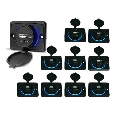 Imagem de Kit 10 Carregador de Celular Automotivo 1 USB + 1 USB Power C/ Moldura - RS-1113U BR