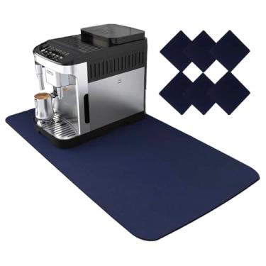 Imagem de Kit Tapete De Mesa 70x30cm Organizar Cantinho Do Café + 6 Porta Apoio De Xicaras (AZUL MARINHO)