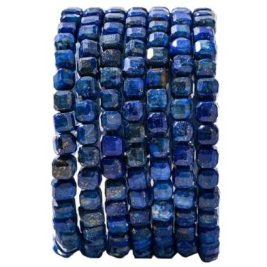 Imagem de Contas de pedra lapis lazúli facetadas naturais 5-5,5 mm 60 peças/str contas quadradas soltas de pedra semipreciosa para fazer pulseiras, colar e brincos