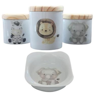 Imagem de Genérico, Kit higiene bebê Safari 4 pçs - Porcelana c/Tampa Pinus
