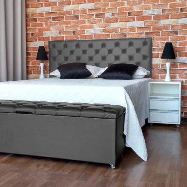 Imagem de Kit Cabeceira e Recamier Luna Capitonê Baú Queen Cama Box Cinza RBL