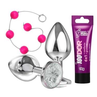 Imagem de Plug anal de aço com cristal + bolinha tailandesa + 100dor dessensibil