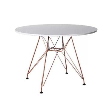 Imagem de Mesa Eiffel Redonda 90cm Tampo De Madeira Branco Com Base De Ferro Cob