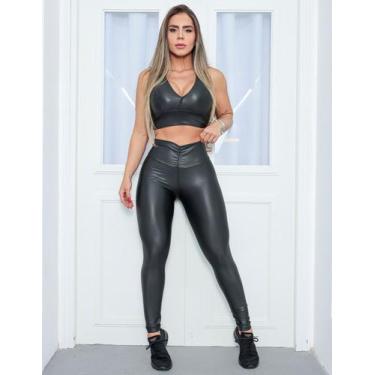 Imagem de Conjunto Feminino em Cirrê Preto com Calça Empina Bumbum e Cropped - C