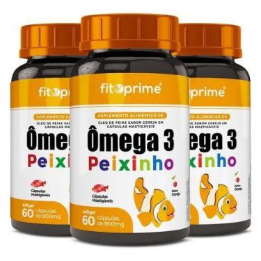 Imagem de Kit 3x Ômega 3 Infantil  Peixinho Sabor Cereja 60 cápsulas - FitoPrime
