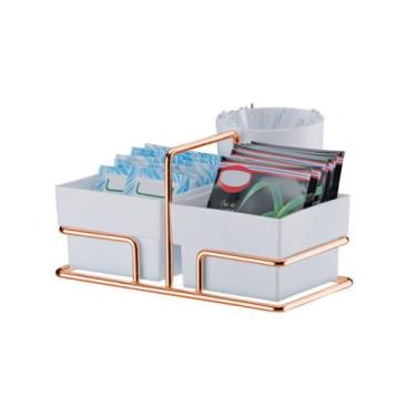 Imagem de Suporte Porta Sachês Açúcar Adoçante Chá Mexedor Organizador Cobre Ros