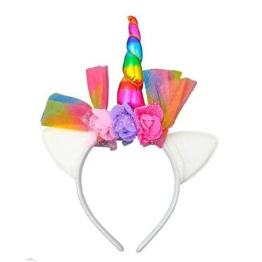 Imagem de Tiara Arco Fantasia Carnaval Halloween Unicórnio Colorido - SM
