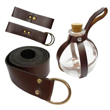 Imagem de Tahonuss Kit de fantasia medieval de 5 peças, conjunto de acessórios de decoração de fantasia de cavaleiro renascentista, incluindo cinto viking medieval, cinto de couro, saia para caminhadas, caneca