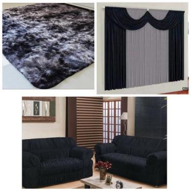 Imagem de Kit Sala Capa Sofá 2/3 Lugares + Cortina Riviera 2m + Tapete 2,00m X 1