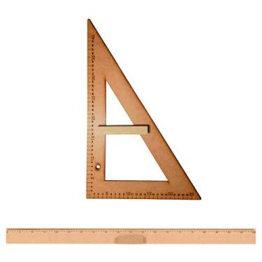 Imagem de Kit Geométrico do Professor Mdf Com Régua 1 Metro e Esquadro Em MDF 30