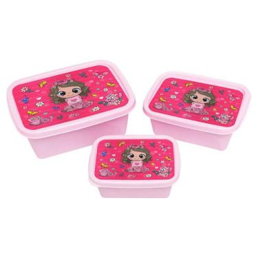 Imagem de KIt 3 Potes Para Alimentos Retangular Rosa 220/420/750 ML 4159 JAguar