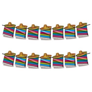 Imagem de Beistle Banners Happy Fiesta 2 peças de decoração mexicana para festas e serpentinas internacionais, 22 cm x 1,8 m, multicolorido