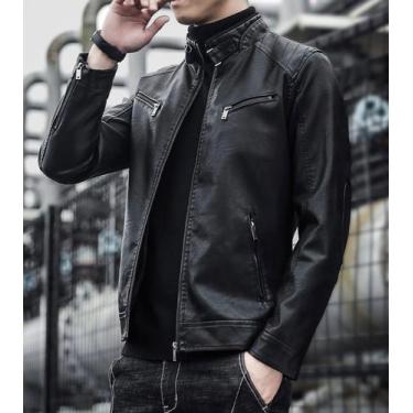 Imagem de Jaqueta de Couro Masculina Nova Elegante Frio Resistente Slim Luxo - V