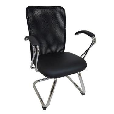 Imagem de Cadeira Fixa Diretor Jupter Tela com Braço Cromado - Preto - Maiart