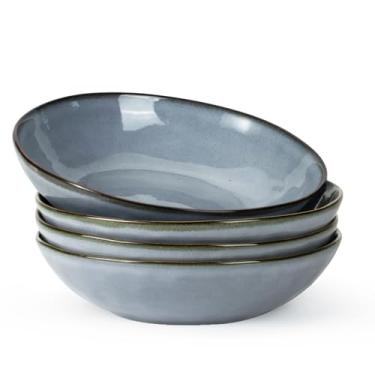 Imagem de famiware Conjunto de 4 tigelas de macarrão grandes, tigela de servir massa de 21,6 cm, tigela de jantar grande, conjunto de tigela de cozinha, segura para micro-ondas e lava-louças, resistente a arranhões, azul