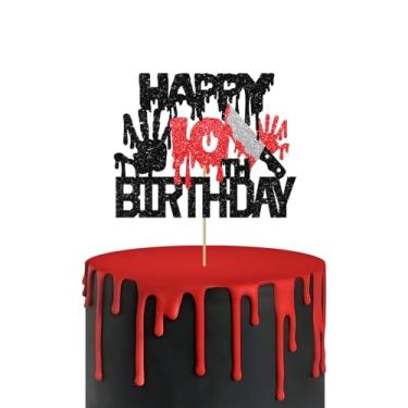 Imagem de Killer Happy 10th Birthday Cake Topper, Zombie Bloody Friday Birthday Cake Decor, Black Glitter Have A Killer Birthday Cake Topper for Kids, Halloween Horror Themed Birthday Party Decorations