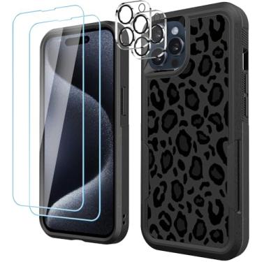 Imagem de LOQUPE [Capa 5 em 1 para iPhone 15 Pro, com 2 protetores de tela + 2 protetores de lente de câmera, capa protetora resistente e resistente, leve, fina à prova de choque para mulheres, estampa de leopardo fofo