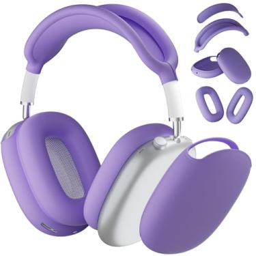 Imagem de ATUAT Capa para fones de ouvido AirPods Max, capa protetora de silicone, acessórios de pele, anti-arranhões para mulheres e homens para Apple AirPods Max 2024/2020 (USB-C/Lightning), lavanda