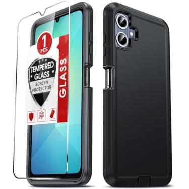 Imagem de LeYi Capa de celular compatível com Samsung Galaxy A06: 【Não serve para A05】 com 1 pacote de protetor de tela de vidro temperado, capa resistente 3 em 1, capa resistente à prova de choque para celular