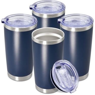 Imagem de AEPDTD Copos a granel de 590 ml de aço inoxidável com tampa com isolamento a vácuo de parede dupla canecas de café revestidas com pó adequado para copo de carro para bebidas quentes e frias -