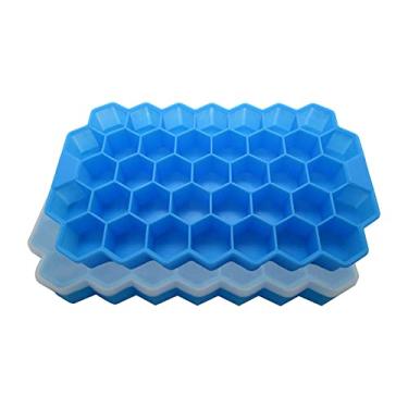 Imagem de Gadgetime USA Pacote com 2 bandejas de gelo de favo de mel com capa – Molde divertido para freezer, coquetéis – empilhável, livre de BPA e odor – silicone – azul