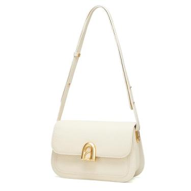 Imagem de LA FESTIN Bolsas de ombro femininas de couro dividido - bolsas de designer com alça ajustável, bolsas de mão para mulheres, Branco, Medium