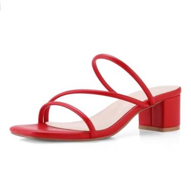 Imagem de Shoe'N Tale Sandálias femininas salto baixo grosso salto bloco quadrado aberto bico aberto slip on mules, Vermelho, 41