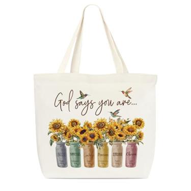 Imagem de Sacola de lona, bolsa de girassóis, presente de agradecimento, sacola cristã inspiradora, sacola minimalista, sacola de compras de supermercado reutilizável, bolsa de ombro para noiva mulheres irmãs