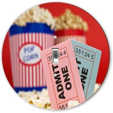 Imagem de Admit One Movie Ticket Popcorn Red-Light Switch Plate Covers - Placas redondas de interruptor único - Tampa de alternância única redonda