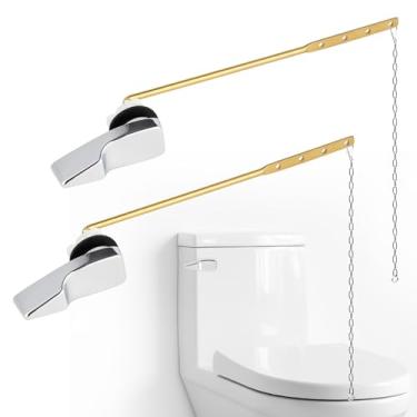 Imagem de iFealClear 2 peças de substituição universal de latão para maçaneta de vaso sanitário, kit de substituição de alça de vaso sanitário de montagem frontal compatível com vaso sanitário padrão americano, correntes de melindrosa de aço inoxidável, cromadas