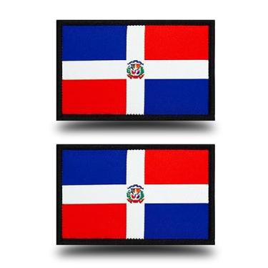 Imagem de 2 peças de emblema tático da bandeira da República Dominicana | Cor bordada de tricô transparente | Emblema dominicano de gancho militar para bonés, mochila, colete, uniforme, roupas, capacete, arnês